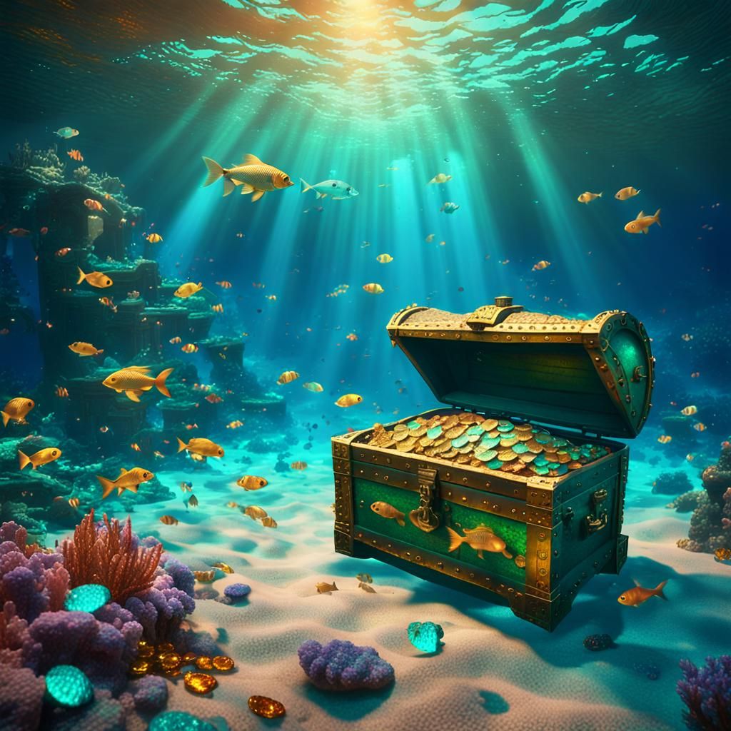 Glowing Treasure Chest in Red Sea Fantasy