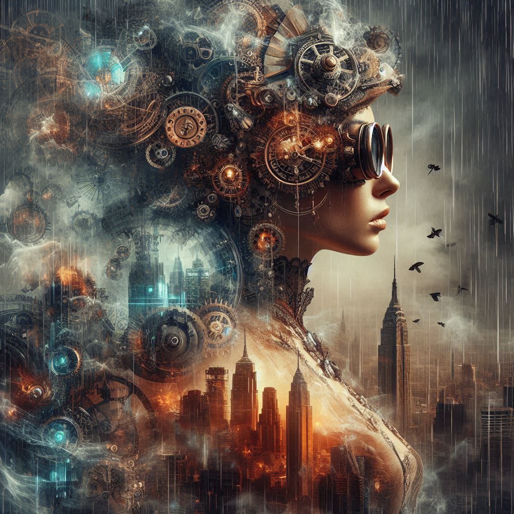 double exposure beautiful fantasy portrait landscape..