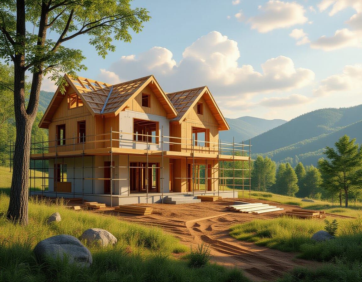 Unfinished House in Nature, Golden Hour Oil Painting