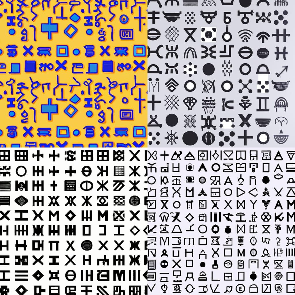 Pattern of varied geometric written symbols. AI Generated Artwork