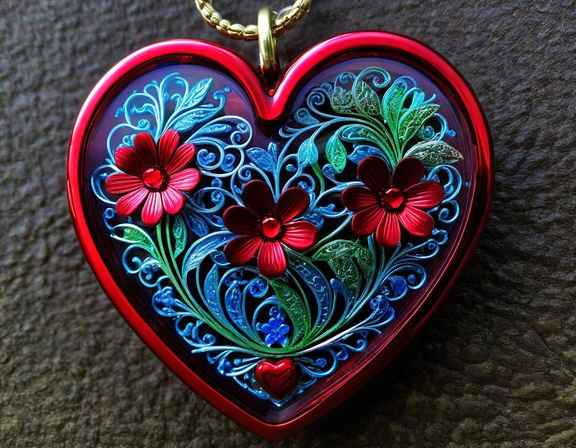 Red Metal Key with Glass Heart: Baroque Painting