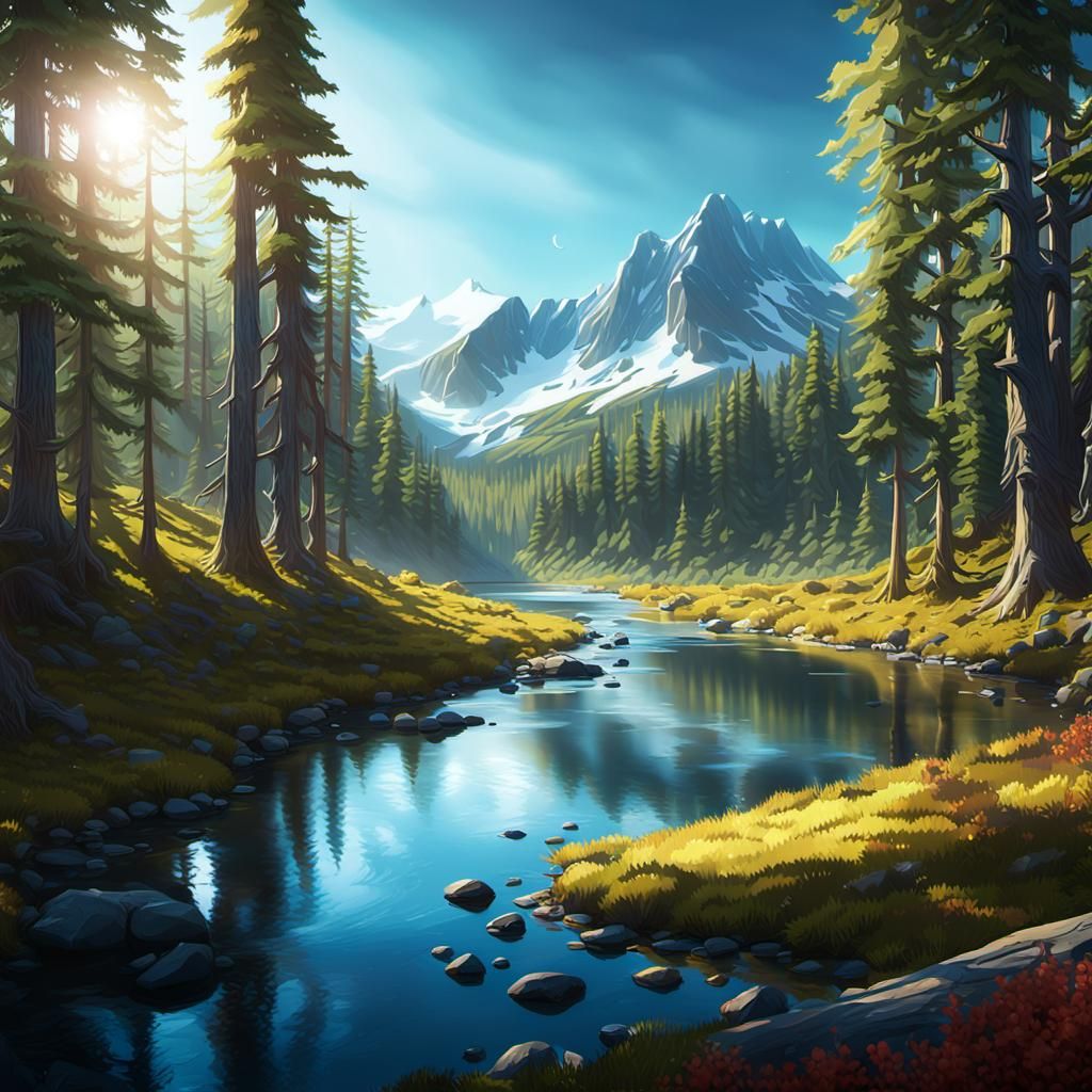 Deep in alaska forest is a beautiful valley with open vide s...