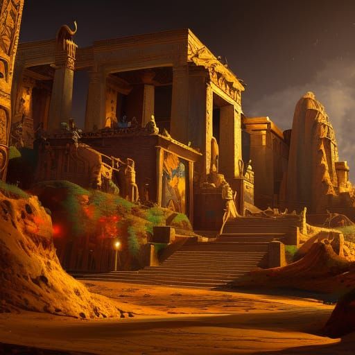 a meeting with Osiris, detailed matte painting, deep color, ...