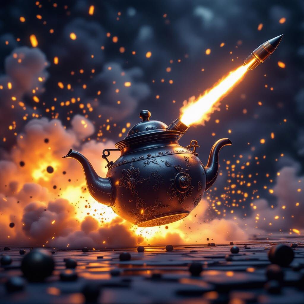 Fantasy Teapot Launches Missiles in Dark Art Style