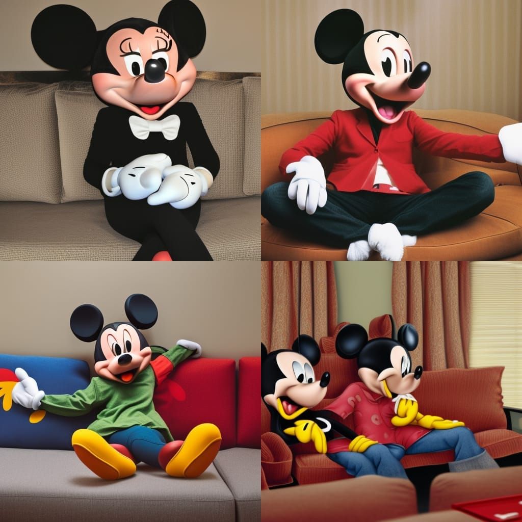 micky mouse sitting on the couch - AI Generated Artwork - NightCafe Creator