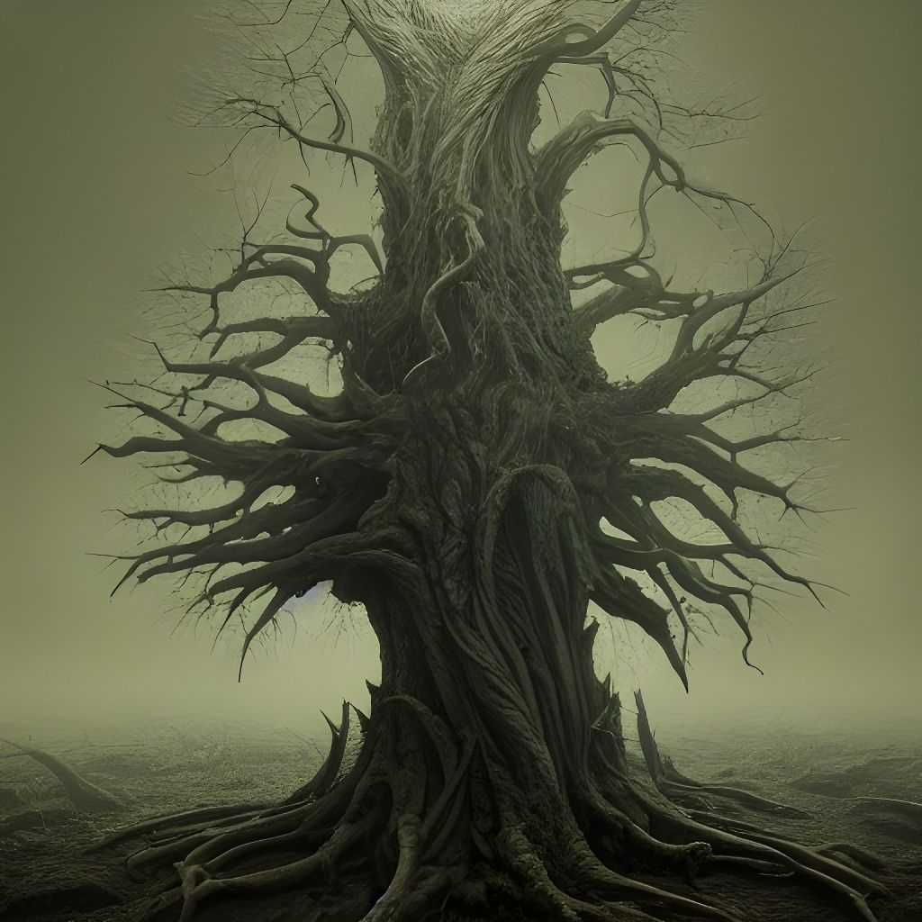 "Intricately drawn sketch of a demonic tree, by William Fauc...