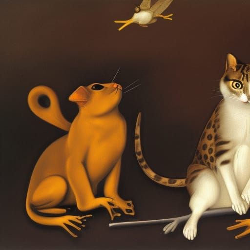 Cat, mouse and frog singing Canticle of cantiles 
By Bronzin...