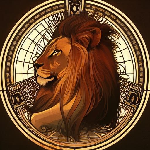 Geometric lion; Alphonse Mucha  by @Kruis