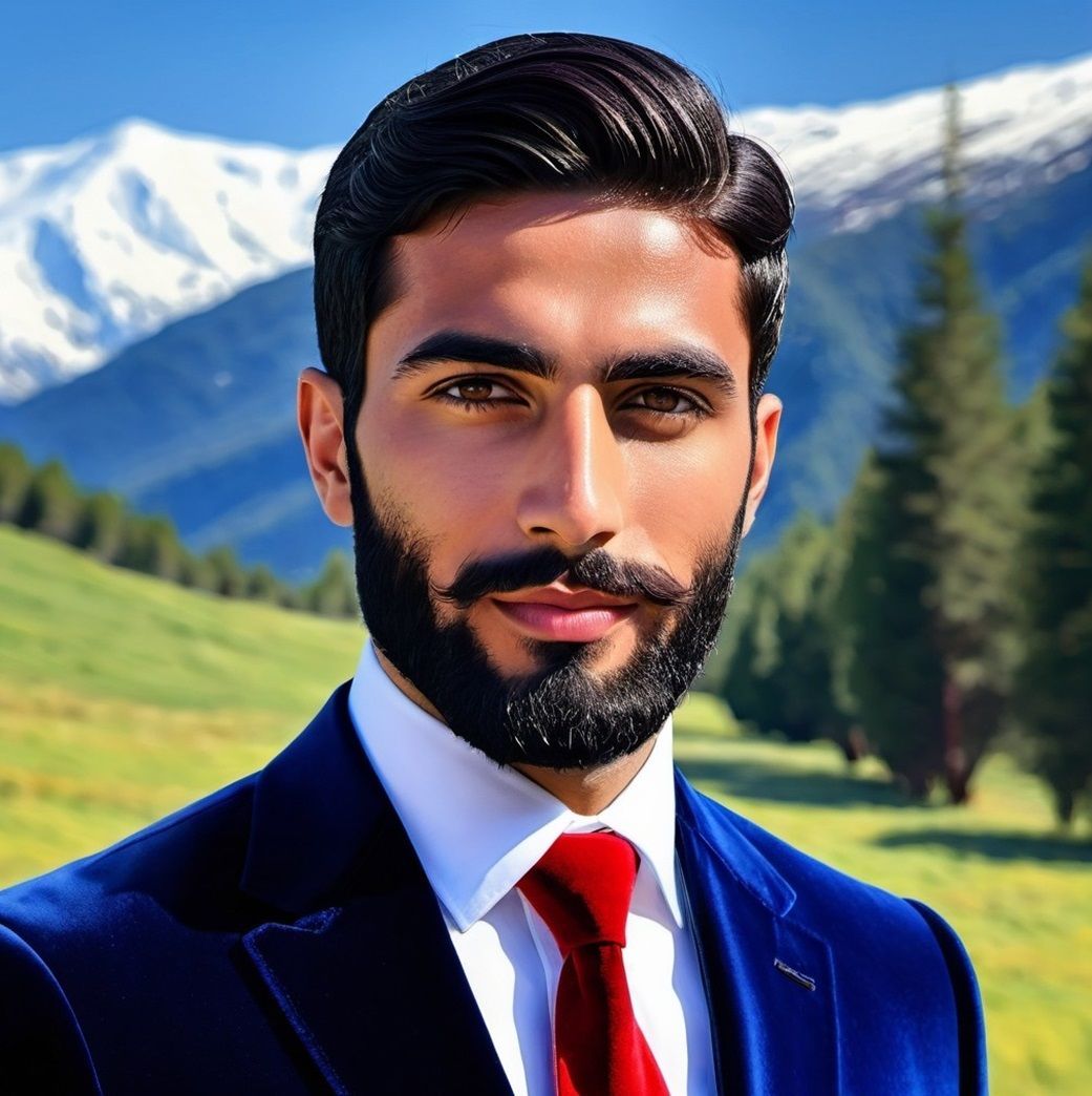 A handsome young gentleman with   black  beard   wearing  a ...