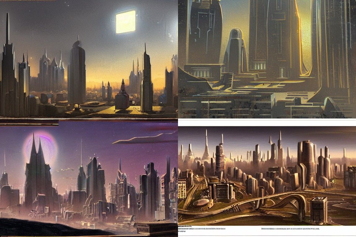 Sci-fi city in the style of Barbizon school
