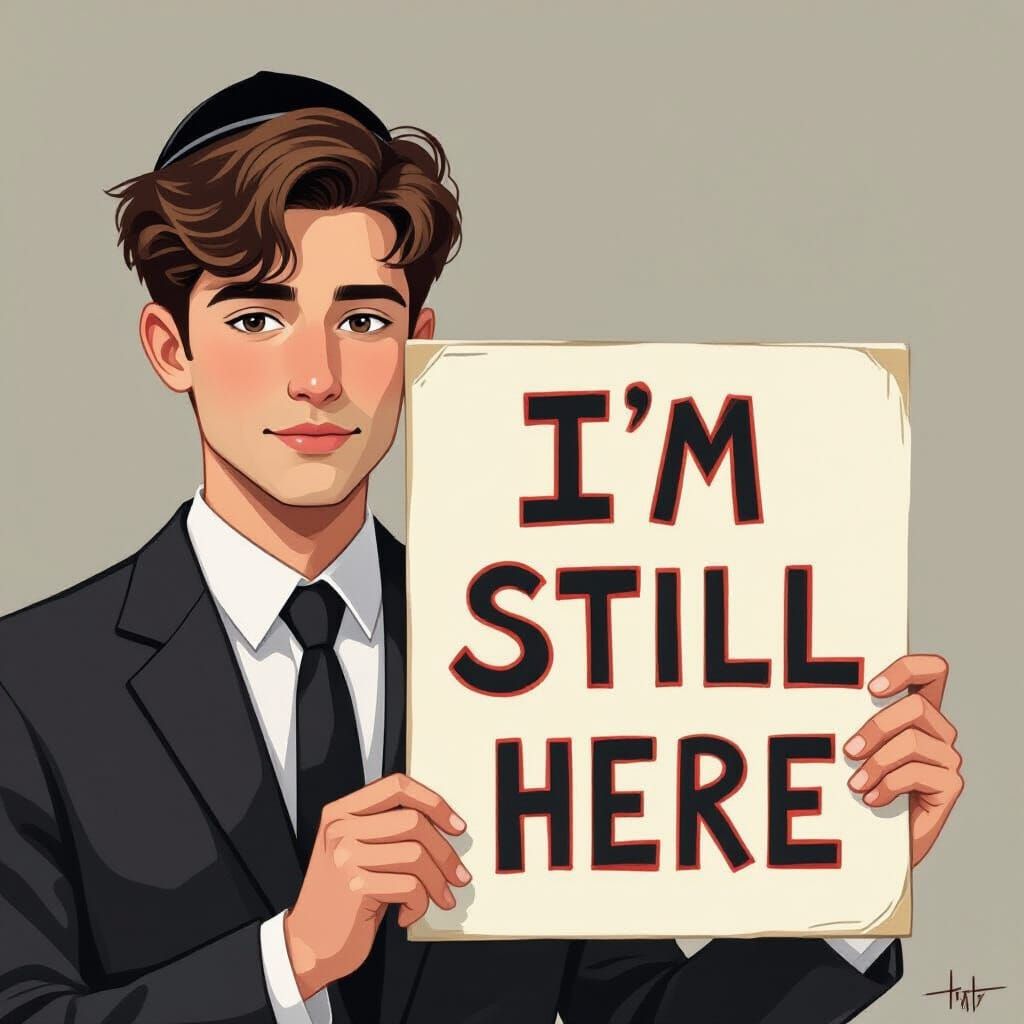 Young Man Holding Sign, Realistic Portrait