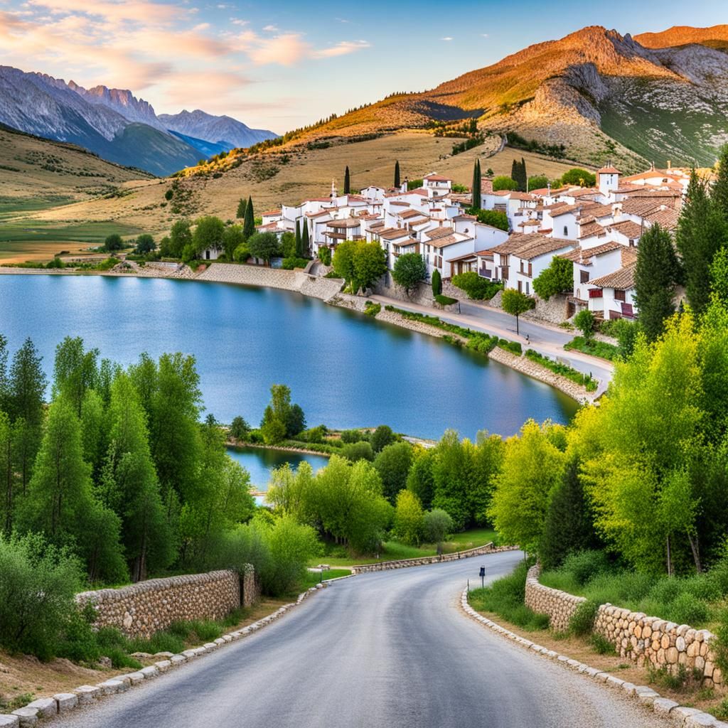 pitoresk village street near a lake  in summer in spain