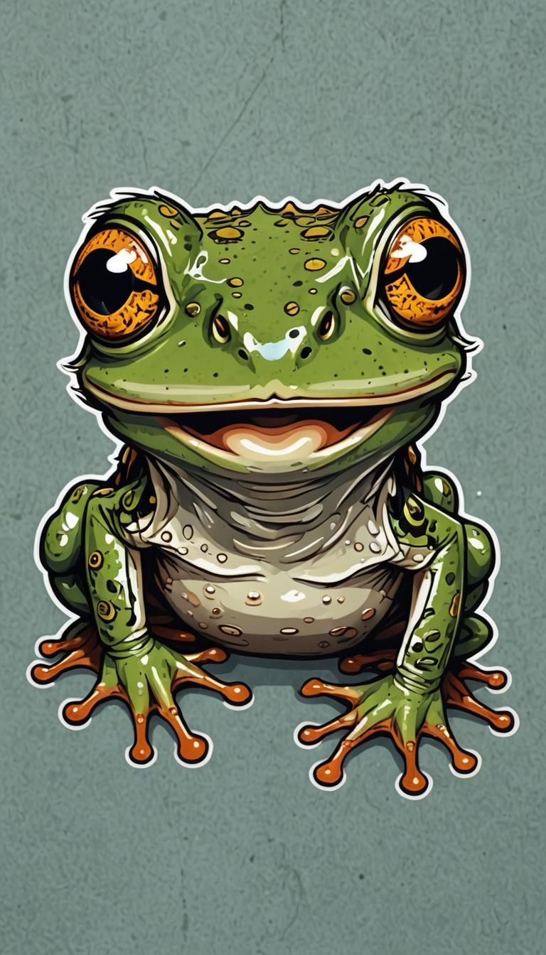 realistic portrait of a frog beautiful punky, large expressi...