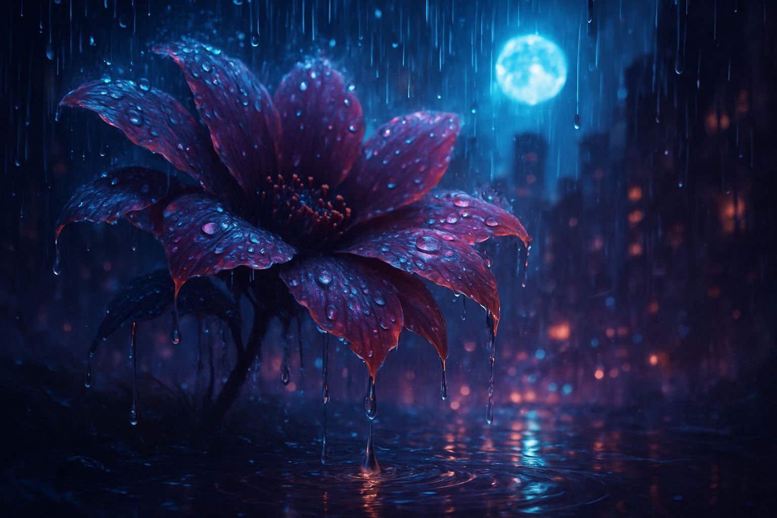 Moonlight summer rain.  by @KiwiJellyBean