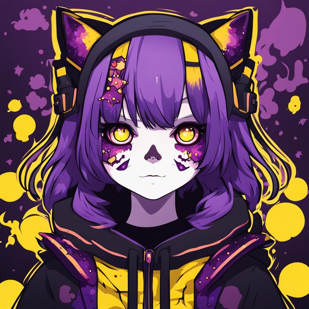 Cyn the kawaii psychopathic blood neko girl, black yellow and purple ...