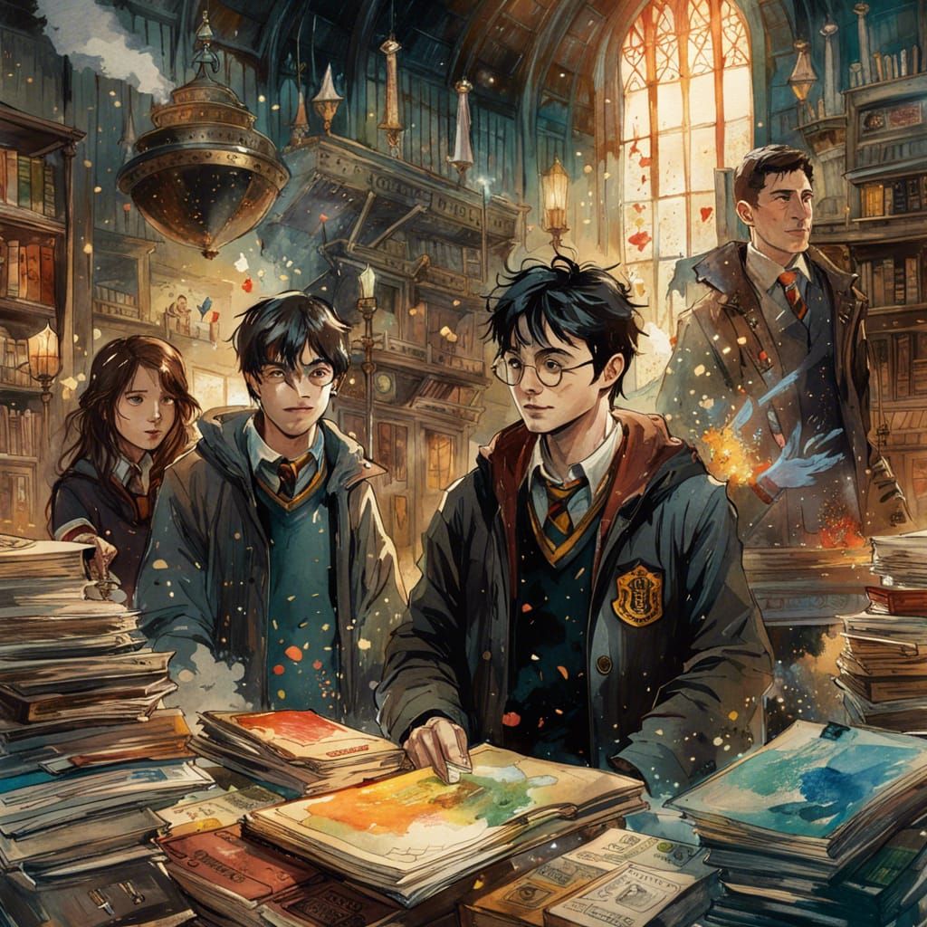 Harry Potter in a Magical Library at Hogwarts - AI Generated Artwork ...