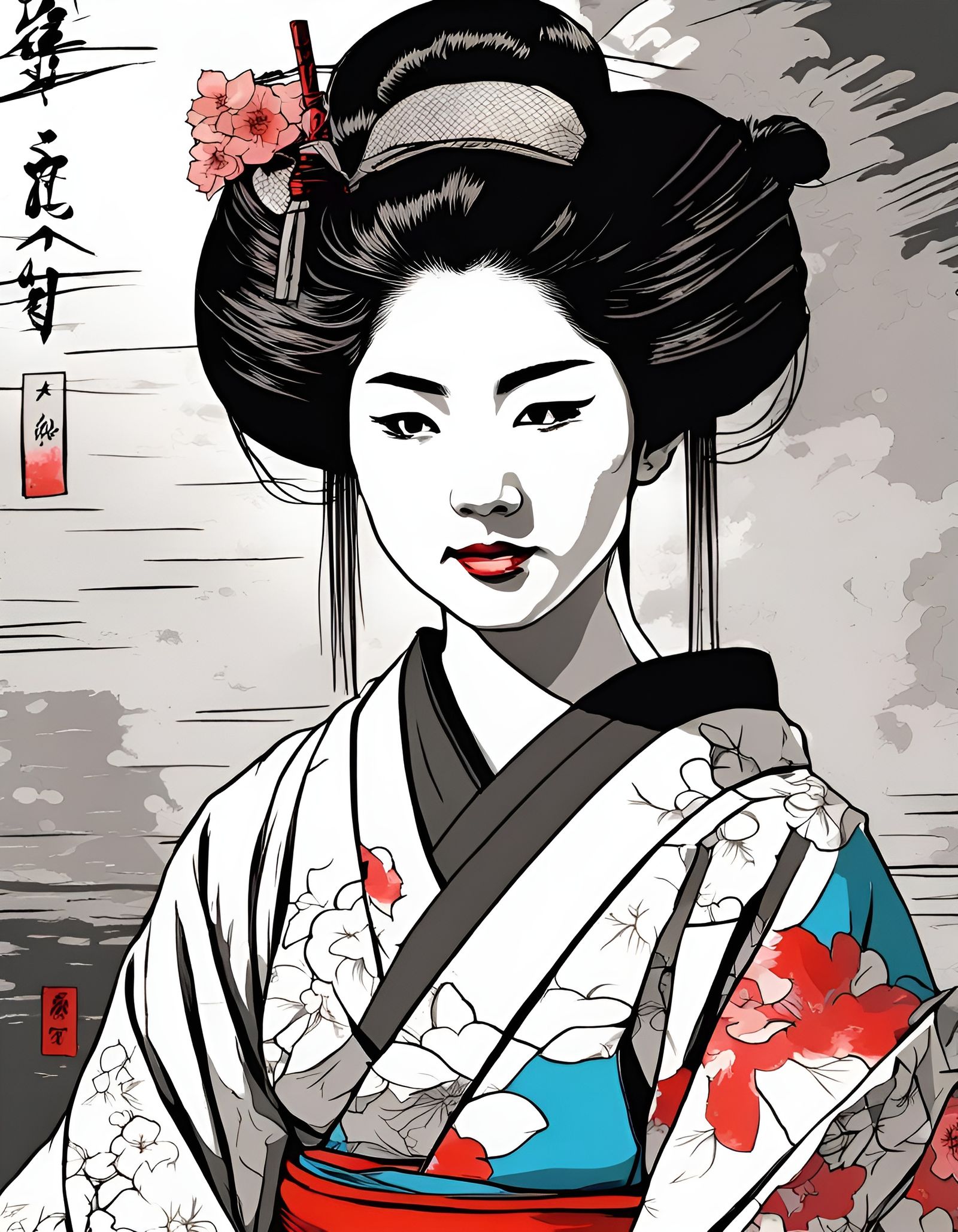 Rotoscope animation of a beautiful Young Japanese Geisha - AI Generated ...