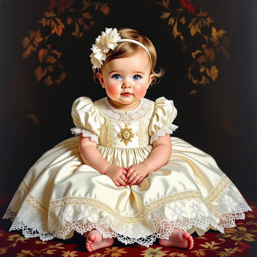 Baby in Vintage Lace Gown, Comic Book Style