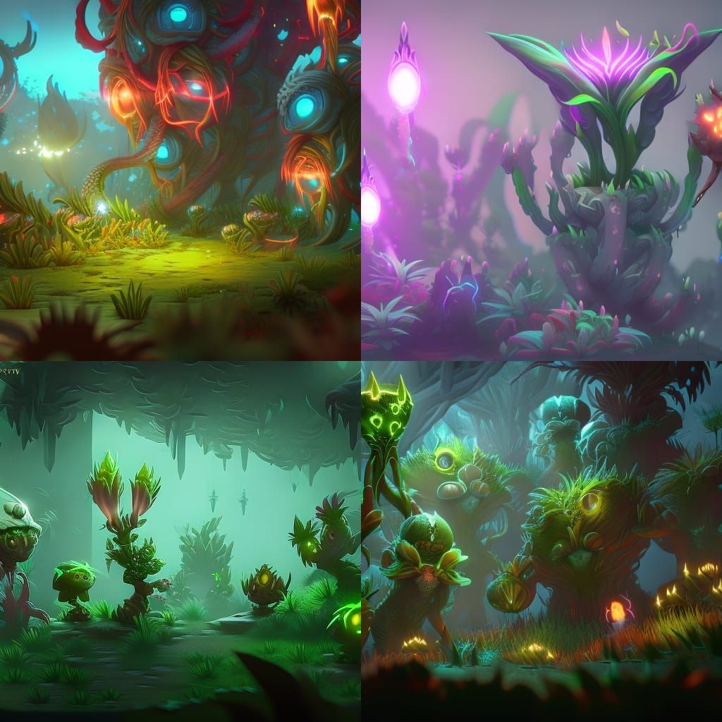 Psychedelic Alien Plants in Dark Fantasy Style
