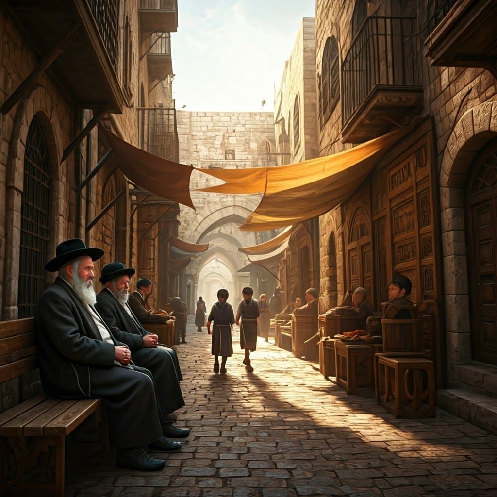 Jerusalem Street Scene: Elderly People in Matte Painting Sty...