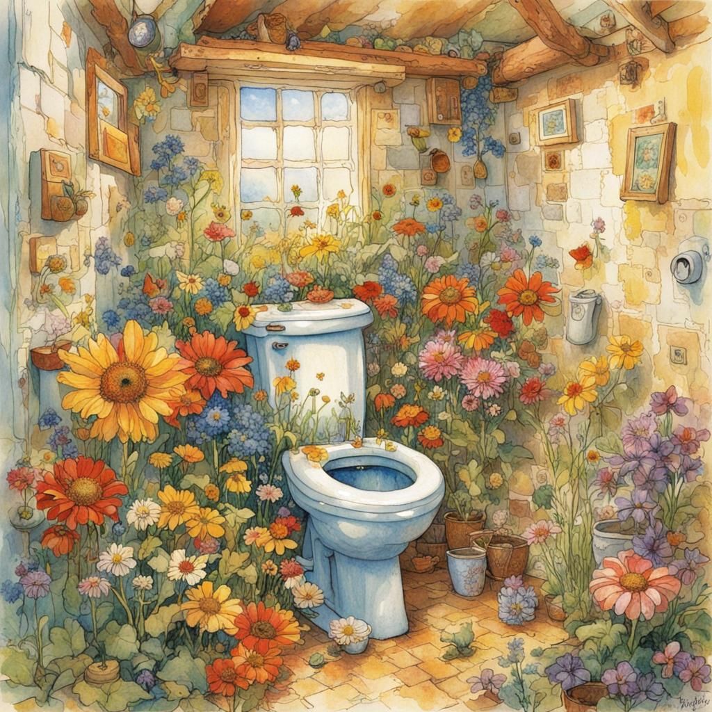 Toilet Flowers  by @AI-Lover