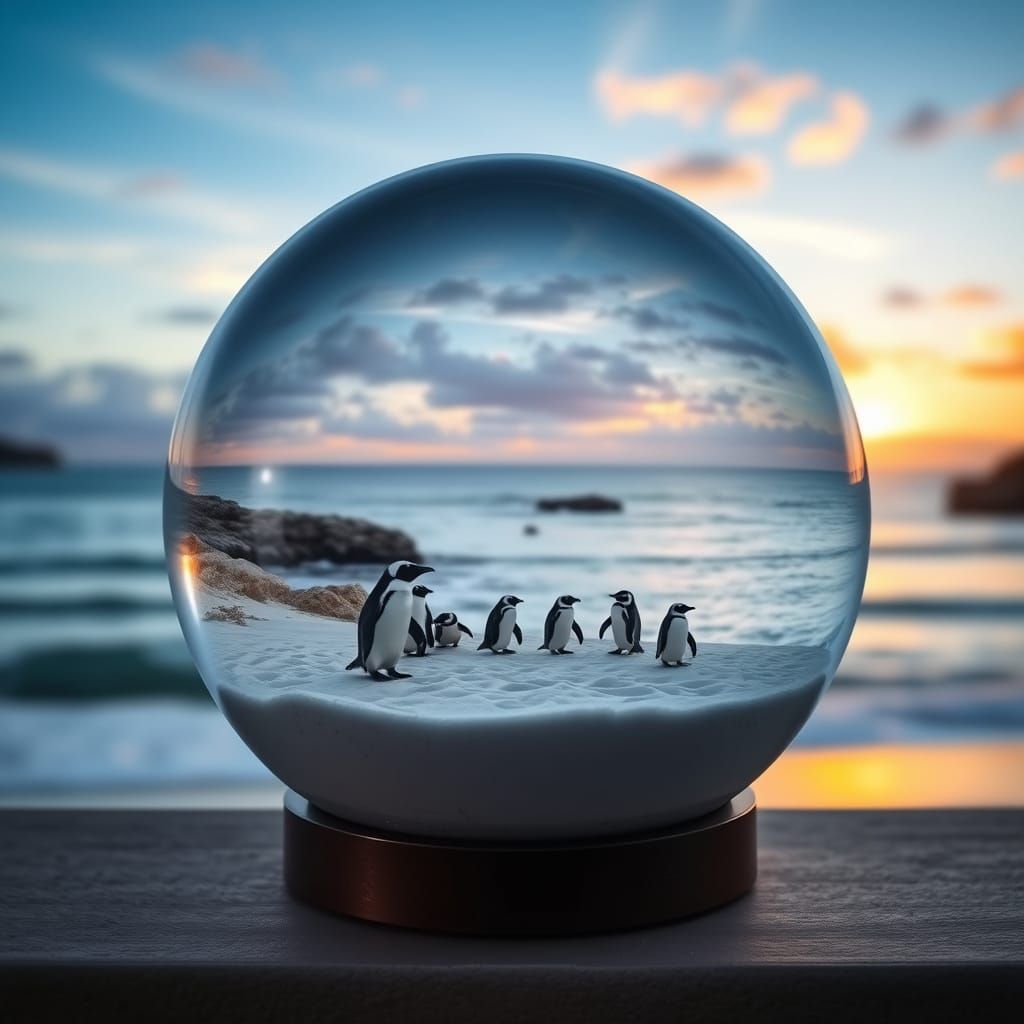 Penguin Island Sunset in a Snow Globe