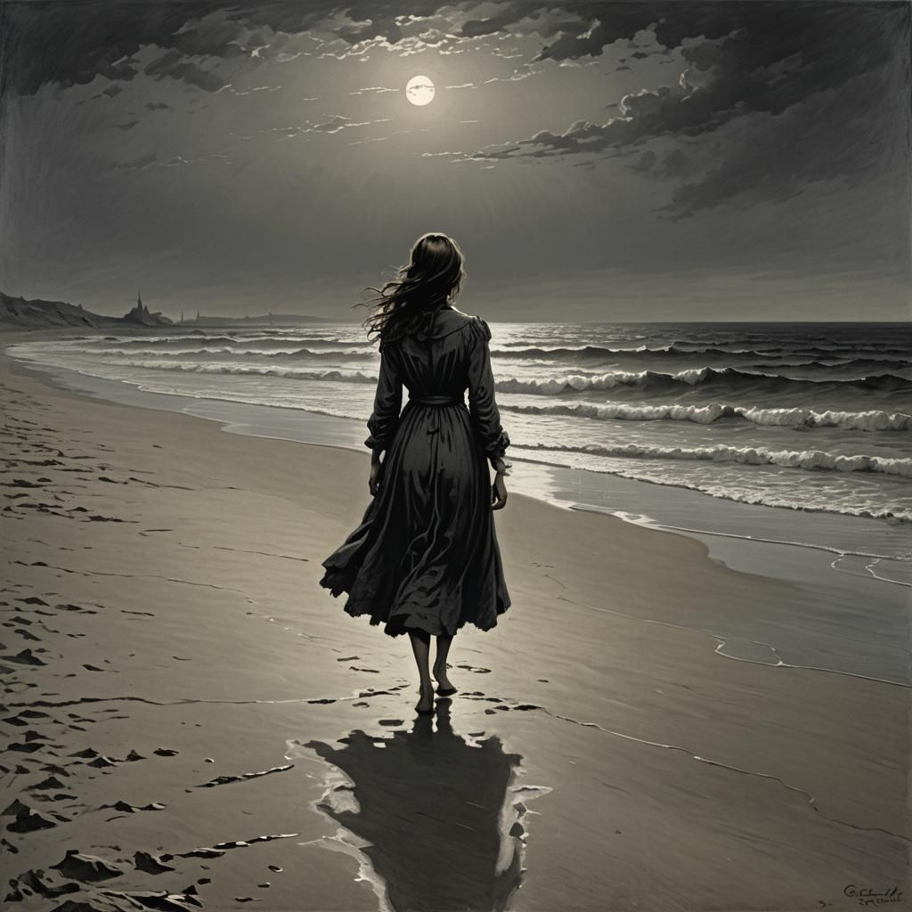 Girl walking on the beach alone