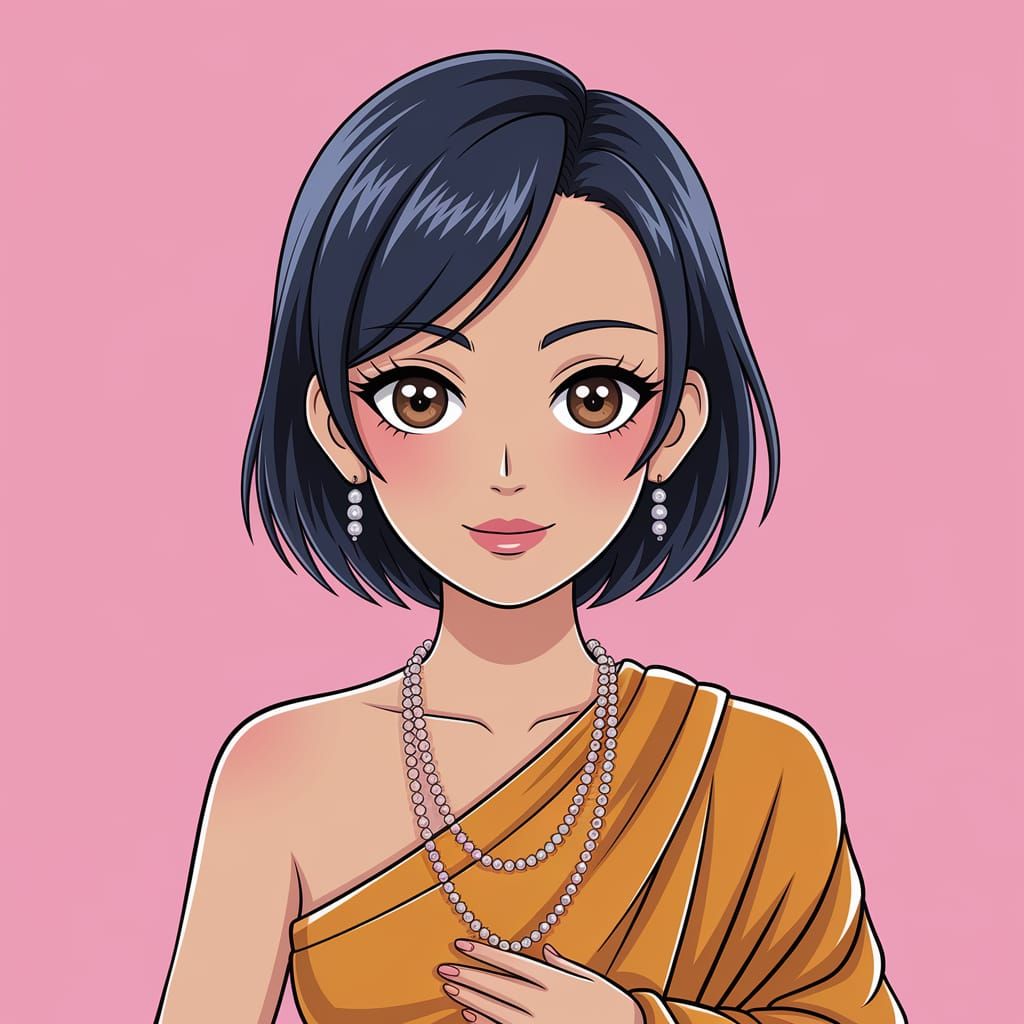 Buddha-Inspired Thai Woman in Anime Style