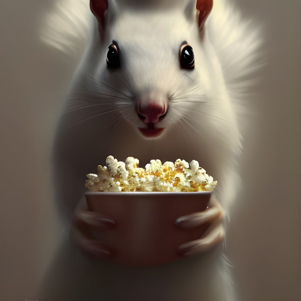 White Squirrel Eating Popcorn . . . It's All Mine!!! AI Generated Artwork NightCafe Creator