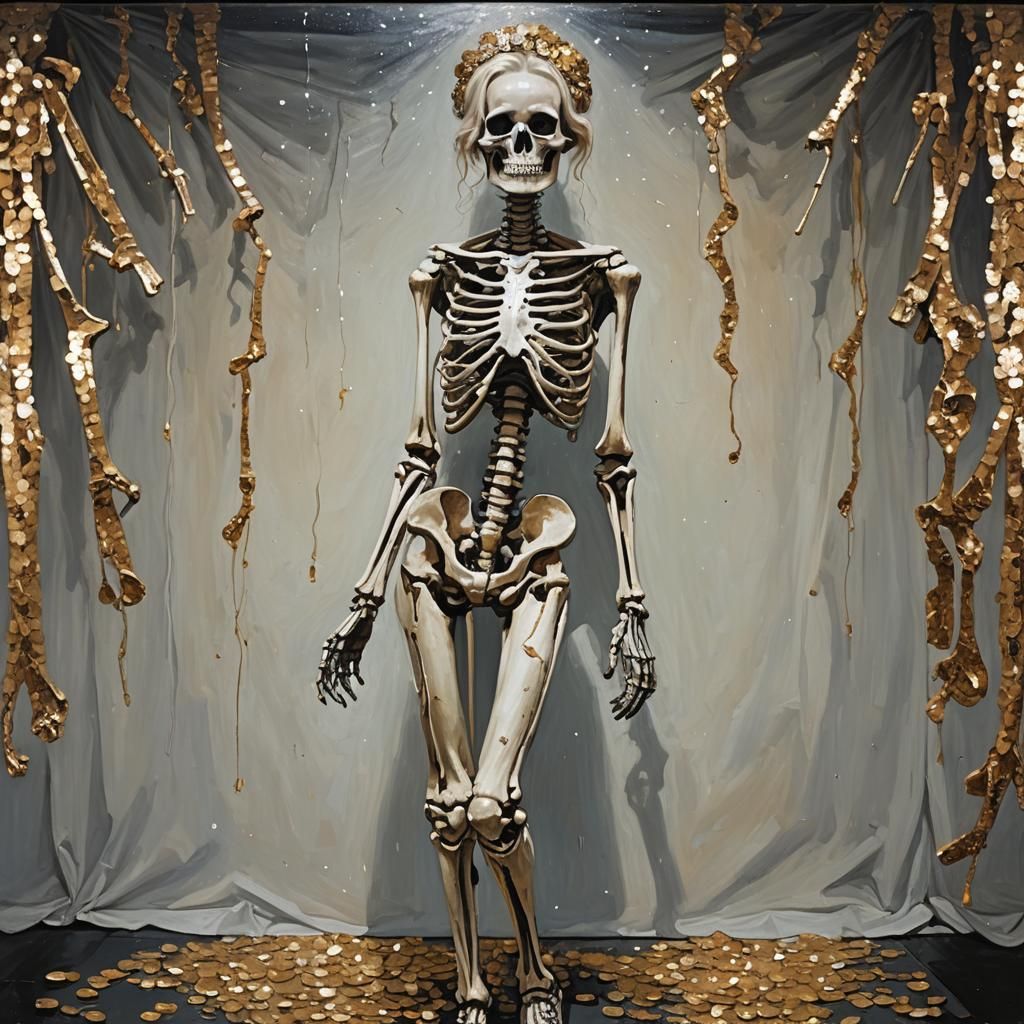 Female white pop star onstage, skinny as a skeleton, skin an...