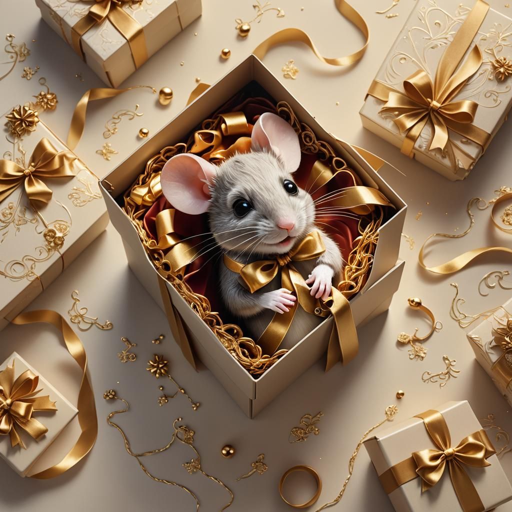 Charming Mouse in Gift Box: Fantasy Concept Art