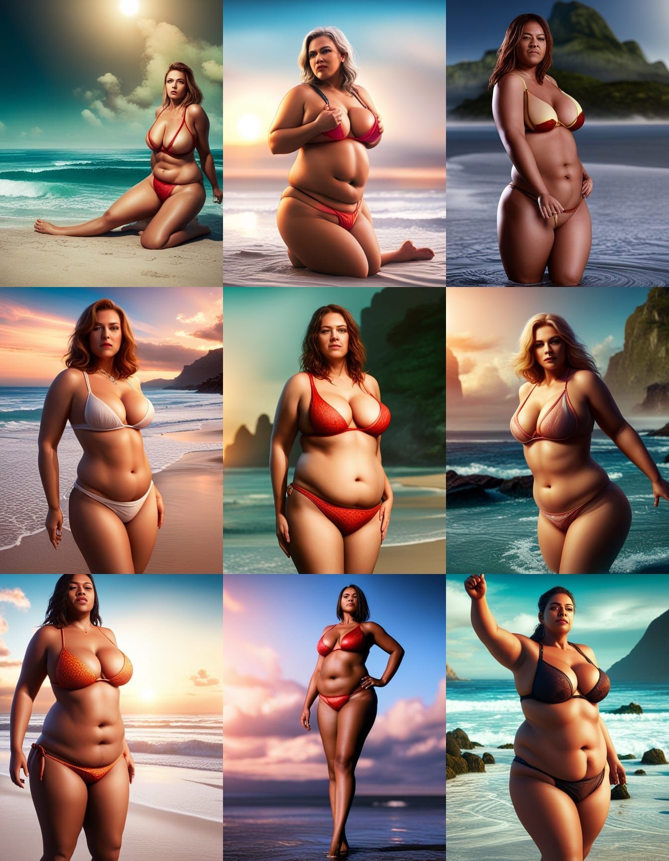 Hot fat women wearing Transparent bikini on the beach