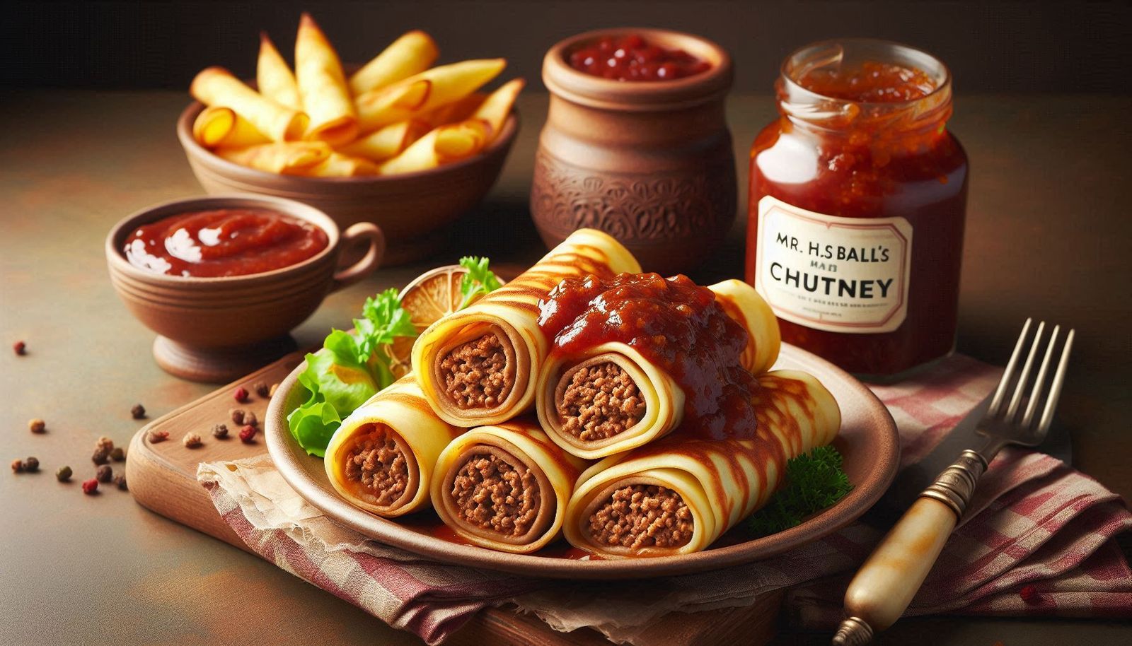 Just pancakes -- savoury mince with Mrs Ball's chutney