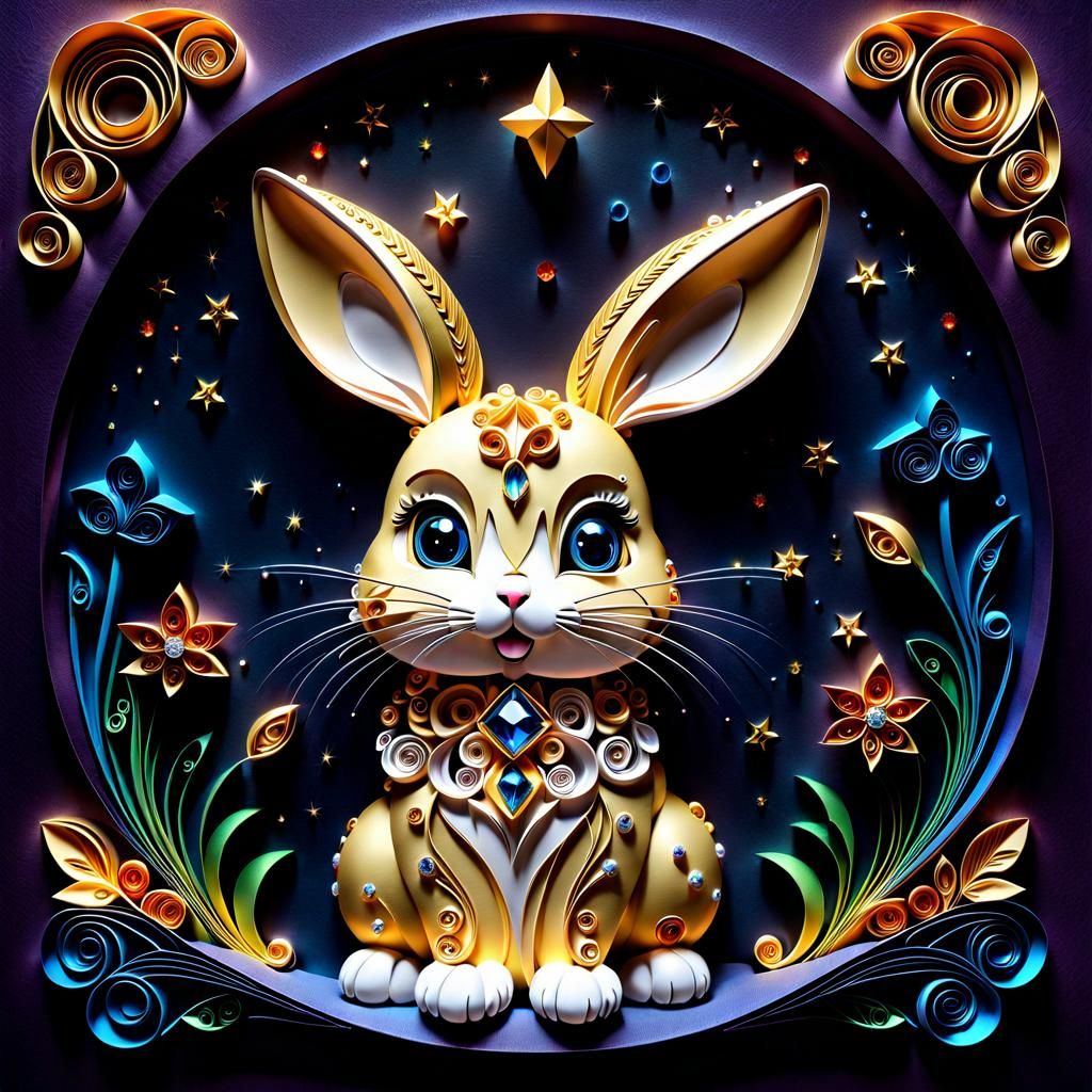 🐰 "Quilled Whimsy: Enchanting Bunny in Paper Wonderland" 🌟...