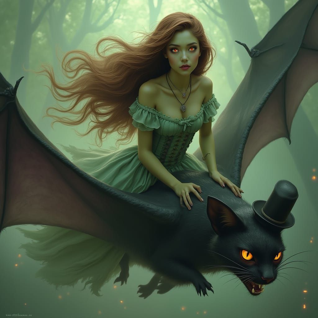 Gorgeous Victorian Vampire Cat Lady in Hyperrealistic Fantas...