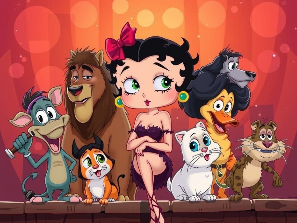 Vibrant 2D Cartoon Characters in 1930s Animation Style