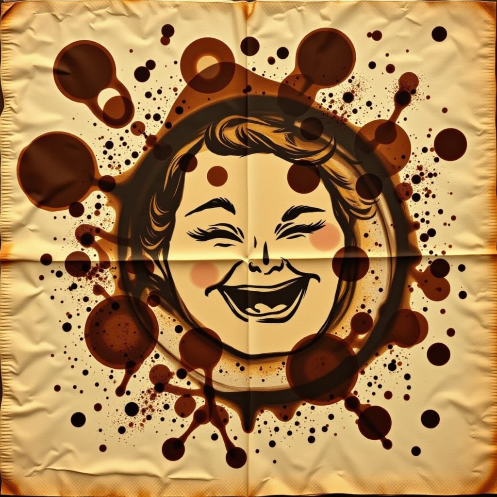 <lora:NC Coffee Stain:1.0> coffee stains Pinup smiles and waves