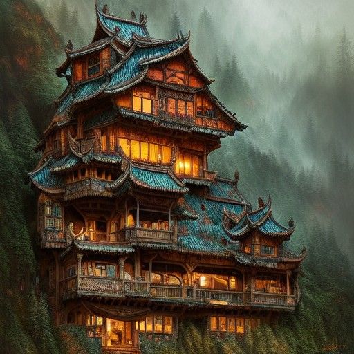 Wooden House carved into a Mountain AI Generated Artwork NightCafe