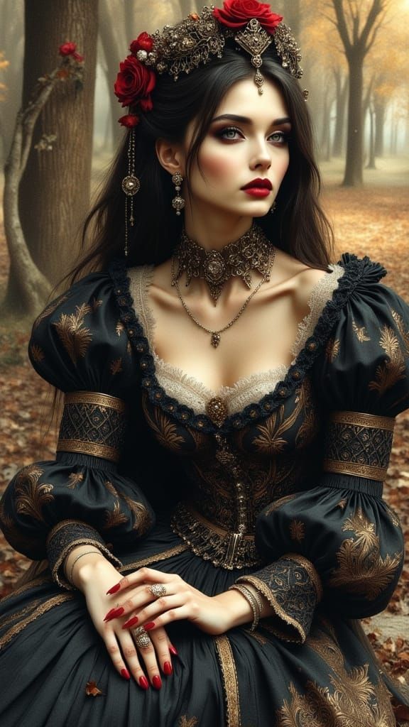 Gothic Queen in Antique Watercolor Style