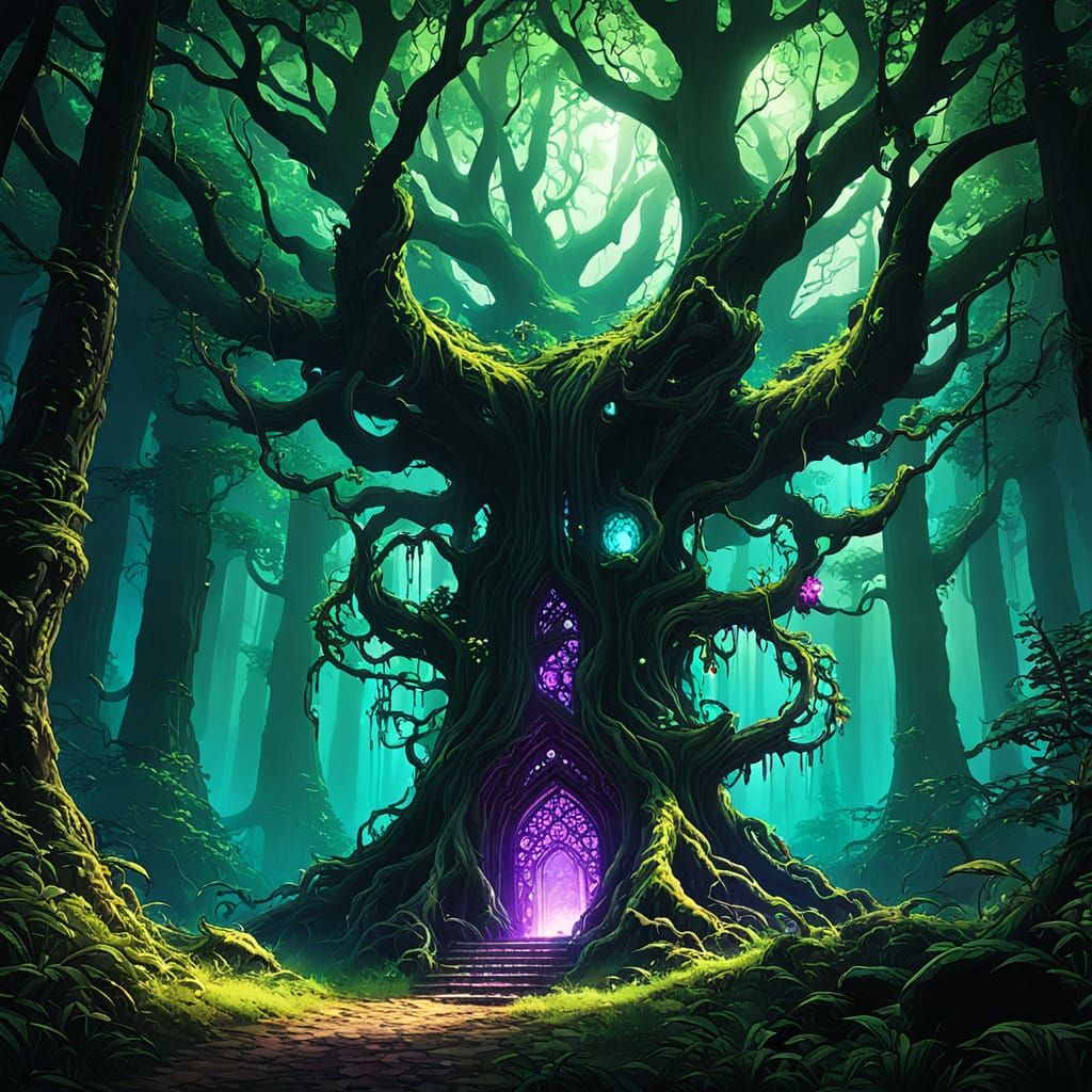 Glowing Eldritch Forest, Bejeweled Epic Scene
