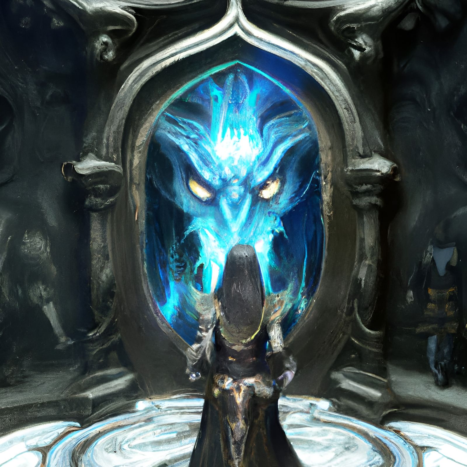Shadow Demon Priestess Emerges from Mirror Portal