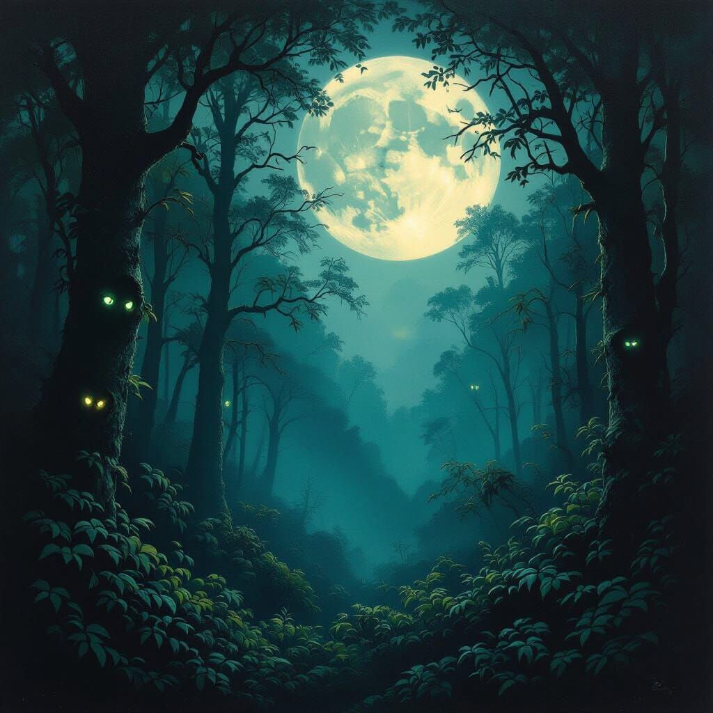 Enchanted Forest Under Ethereal Moonlight