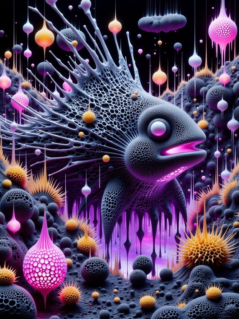 Vibrant Underwater Scene in Neon Pop-Art Style