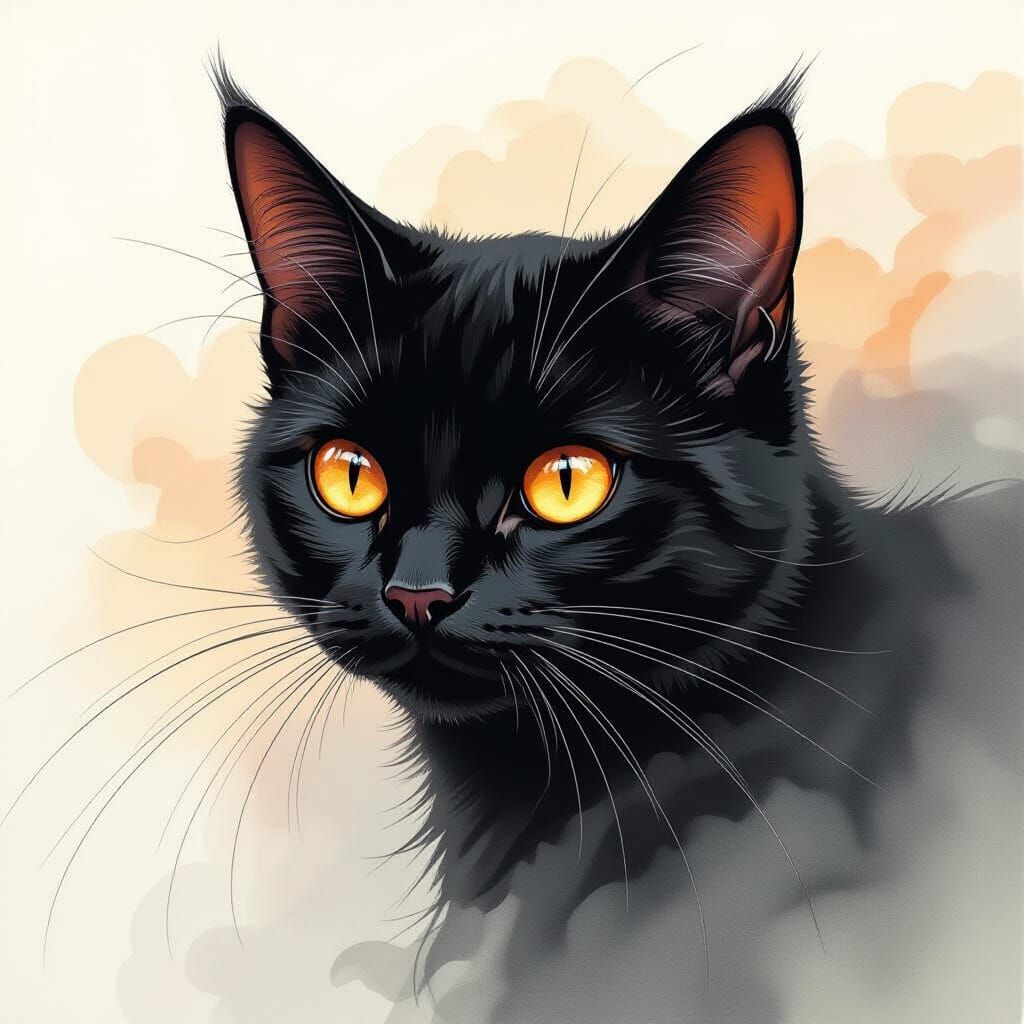 Surreal Ink Drawing of a Mysterious Black Cat