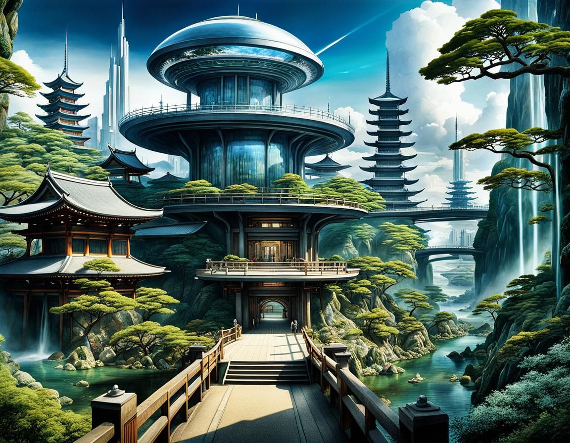 Fantasy Cosmic a Photorealistic stunning Japanese Futuristic Utopian Like Utopian Fiction