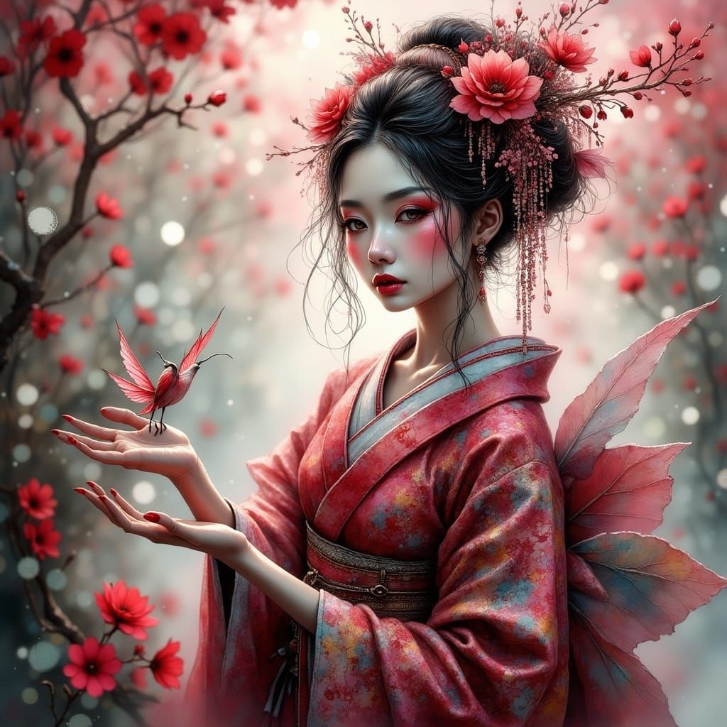 <lora:Ink Poet:1.0> Japanese geisha fairy  by @Terryke