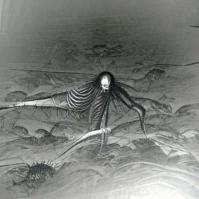 A tall spindly creature with three long tripod-like legs, st...