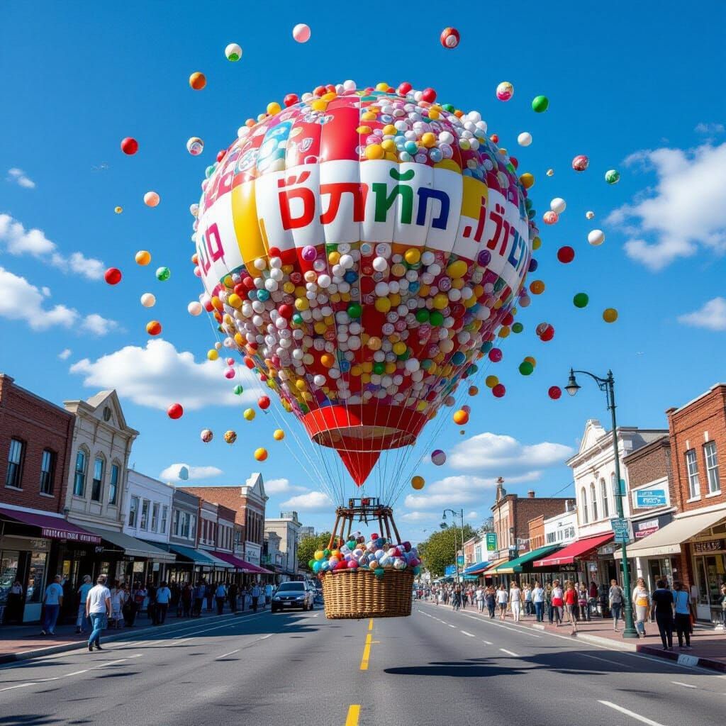 Colorful Candy and Snacks Falling From Hot Air Balloon