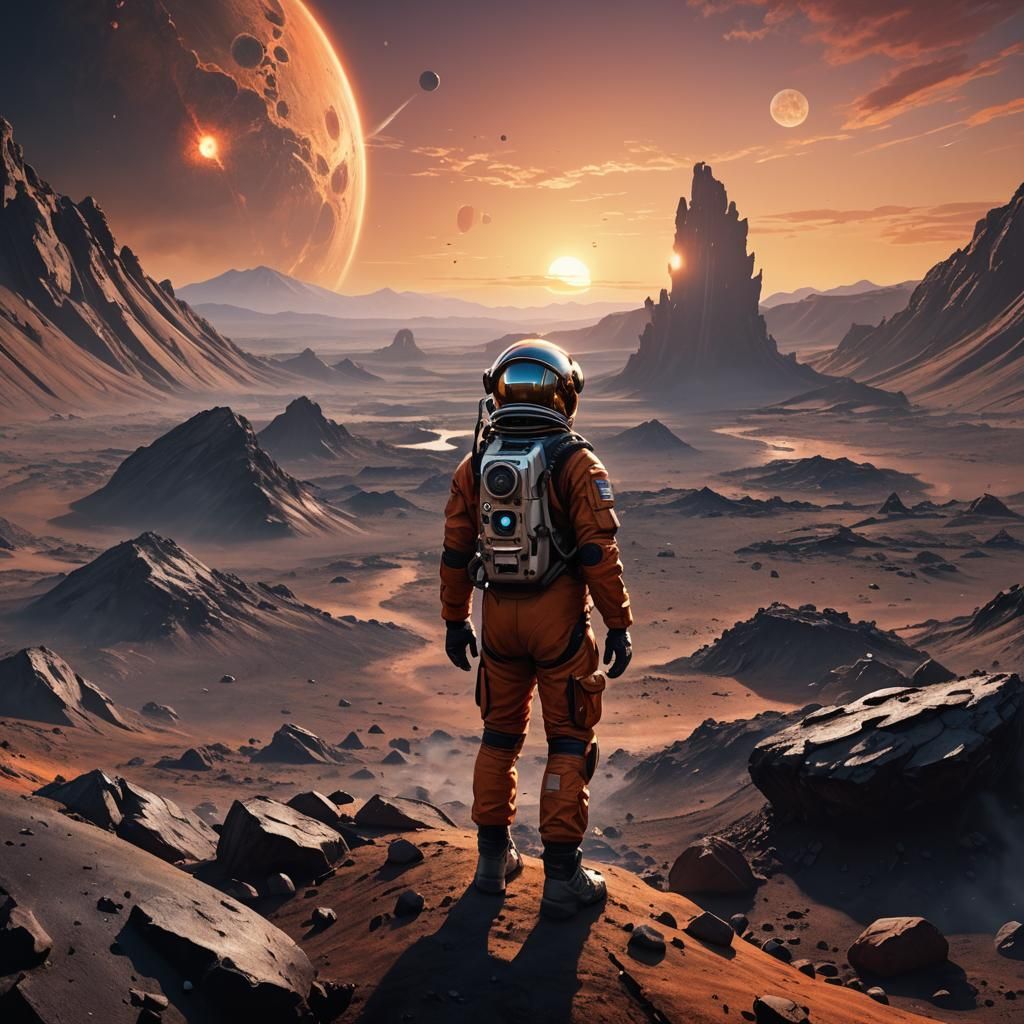 Astronaut on Alien Planet in Sci-Fi Style