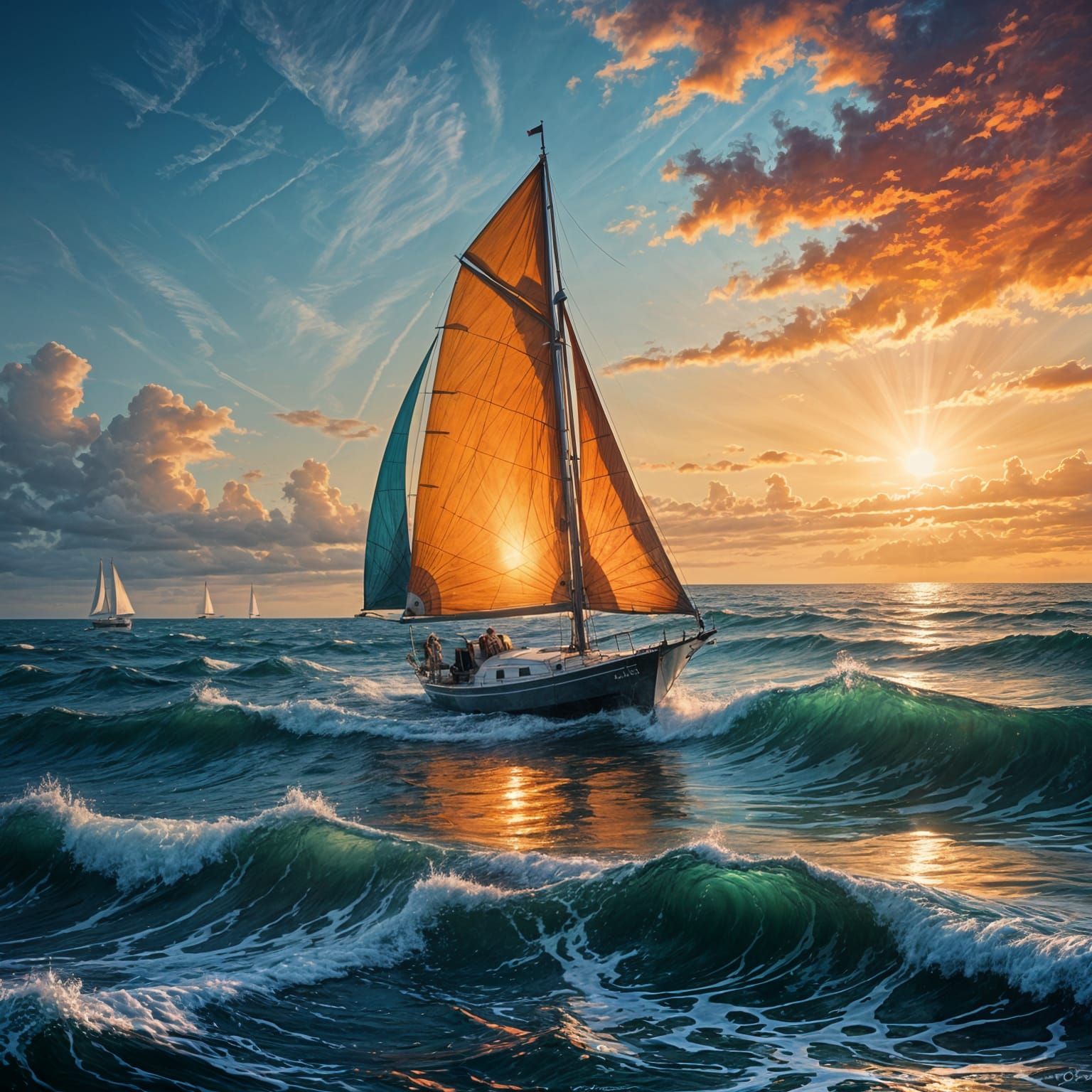Sailboat, sunset,  Seascape   by @Tilted25